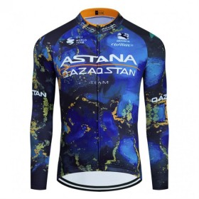 Wielershirt 2024 Astana Qazaqstan Lange Mouw Blauw